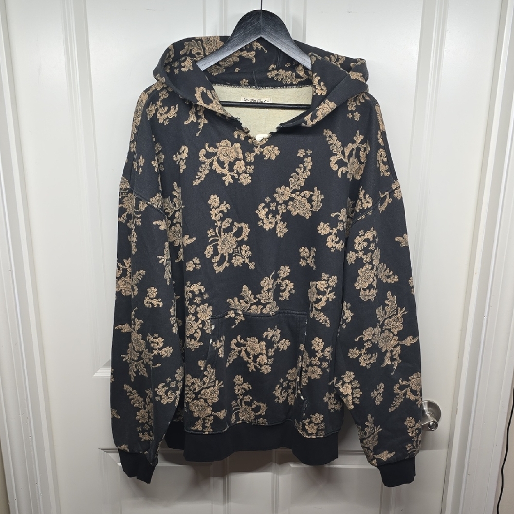 Free People It's a Vibe Black and Gold Floral Hoodie